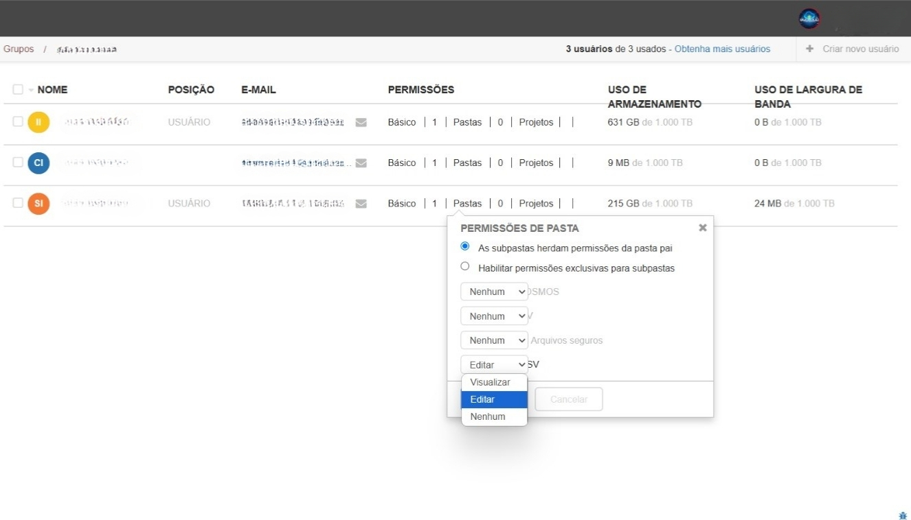 Ilustração da interface de gerenciamento de permissões de usuário