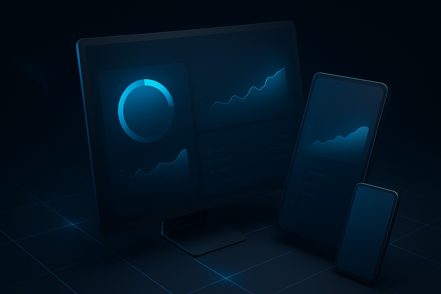 Ilustração da interface da ByCloud em múltiplos dispositivos