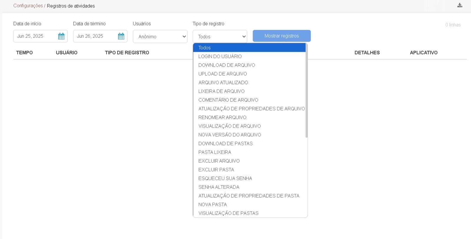 Ilustração da interface de rastreamento de acessos e auditoria